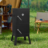 HAOYYE Outdoor Vertical Charcoal Smoker with Double Doors and Built-in Thermometer, 2 Detachable Smoking Racks, Charcoal and Water Pans, 4 Adjustable Air Vents, Heavy Duty Smoker for Backyard Barbecue Camping and Grilling